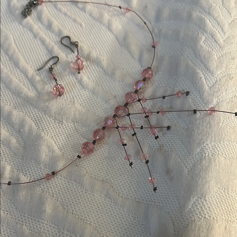 Elegant Pink Beaded Jewelry Set